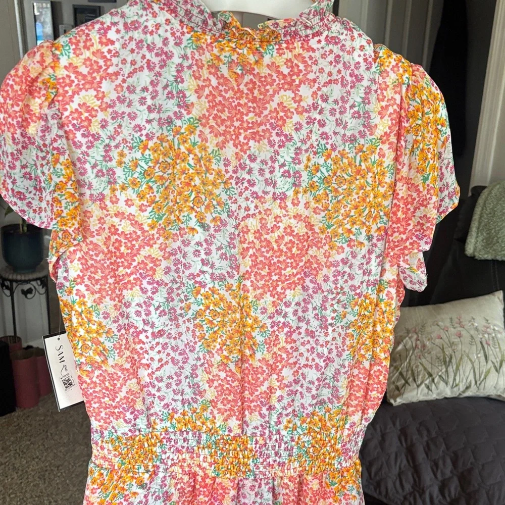 Sam & Jess Women's Floral-Printed Smocked-Waist Tiered Midi Dress Size L Spring - Picture 7 of 8